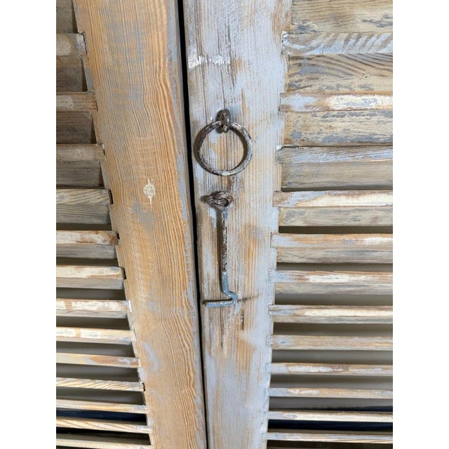 19th Century Antique French Provincial Distressed Wood Shutters, Pair For Sale - Image 4 of 15