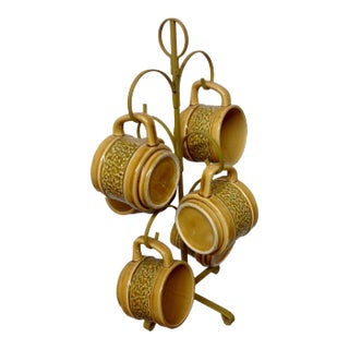 Mid-Century Cup Caddy & 6 Mugs For Sale