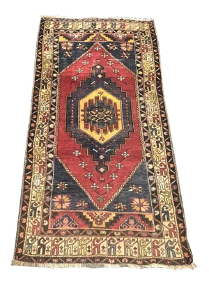Medallion Design Vintage Turkish Handmade Red Rug