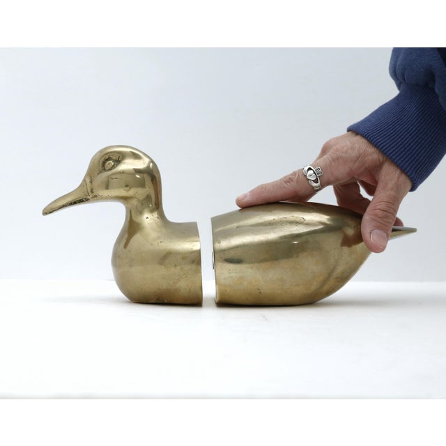Figurative 1970s Vintage Brass Duck Decoy Bookends For Sale - Image 3 of 9
