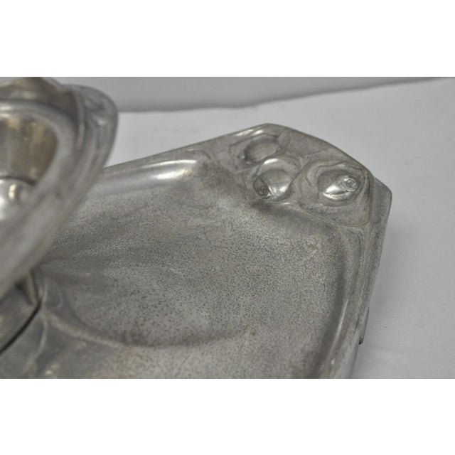 Antique Kayserzinn 4640 German Art Nouveau Pewter Metal Serving Platter W Birds For Sale - Image 12 of 18
