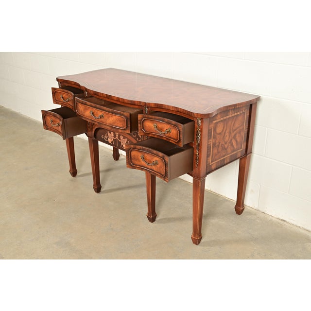 Maitland Smith Style French Regency Louis XVI Carved Mahogany and Burl Wood Sideboard Credenza For Sale In South Bend - Image 6 of 14