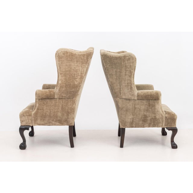 Traditional George III Style Upholstered Wingback Armchairs, 2 For Sale - Image 3 of 9