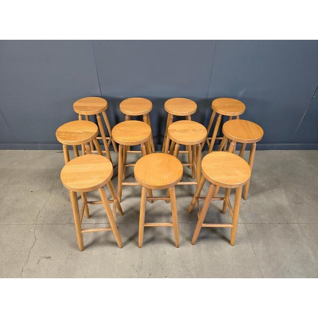 Alpine Style Chalet Stools in Wood, 1970s, Set of 9 For Sale - Image 13 of 14