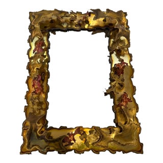 Vintage Brutalist Style Metal Mirror Attributed to Silas Seandel For Sale