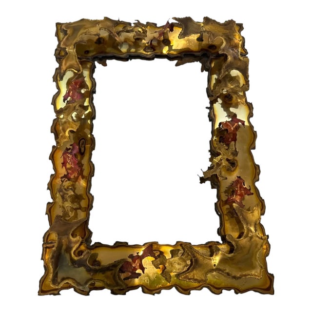 Vintage Brutalist Style Metal Mirror Attributed to Silas Seandel For Sale