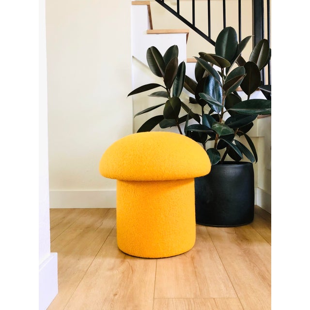 Mid-Century Modern Mushroom Ottoman in Saffron Wool For Sale - Image 3 of 11