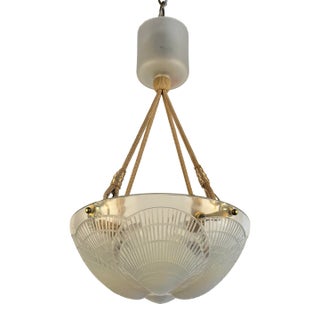 1920s Lalique Opalescent Glass Coquille Hanging Fixture For Sale