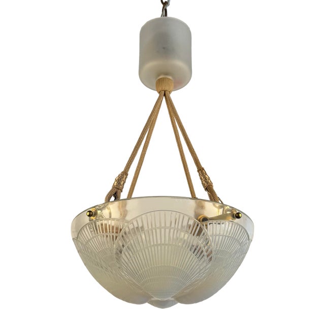1920s Lalique Opalescent Glass Coquille Hanging Fixture For Sale