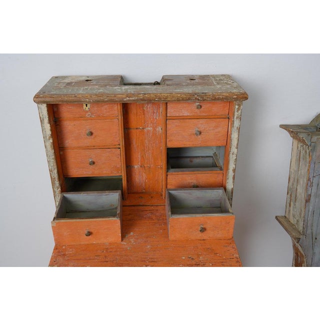 Swedish Narrow Longcase Clock Cabinet with Bureau and Drawers For Sale - Image 10 of 14