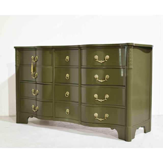 Traditional Mid Century Curved Front Georgian Revival Dresser the Kentmark by Kent Coffey - Newly Painted For Sale - Image 3 of 17