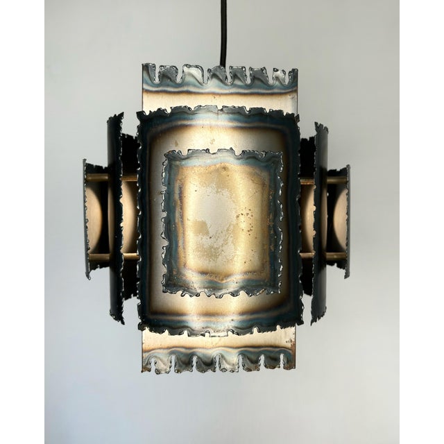 Metal Pendant Lamp in Flame-Cut Steel attributed to Svend Aage Holm Sørensen, Denmark, 1960s For Sale - Image 7 of 14