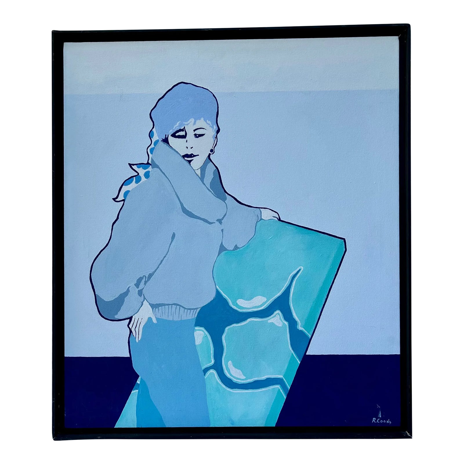 Late 20th Century Fauvist Blue Girl Original Oil Painting on Canvas by ...