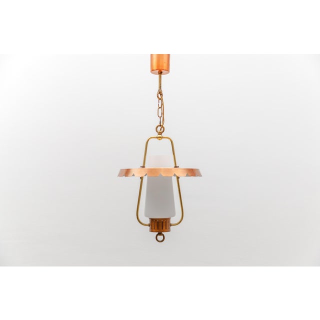 Mid-Century Modern Ceiling Lamp in Copper, Brass, and Opaline Glass, 1950s For Sale - Image 13 of 13