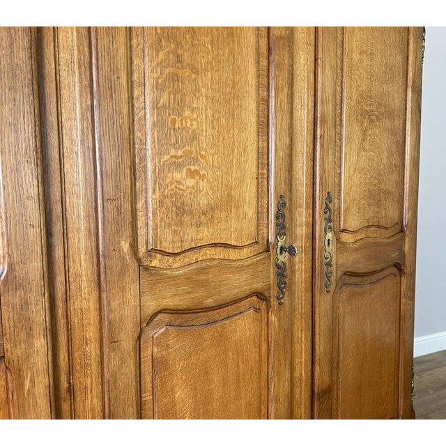 Vintage French Louis XVI Style Carved Oak 4-Door Wardrobe For Sale - Image 9 of 12