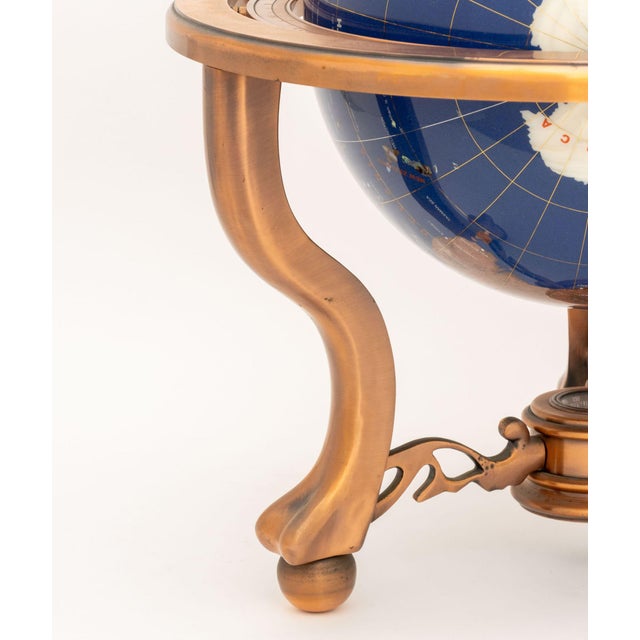 Modern Semi-Precious Stone Inlaid Revolving Globe on Copper Stand For Sale - Image 9 of 15