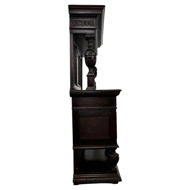 Wood Antique Victorian English Carved Oak Mirror-Back Sideboard For Sale - Image 7 of 13