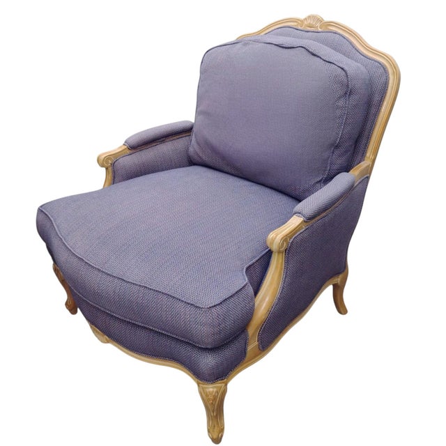 Vintage J. Royale French Bergère Chair & Ottoman With a Gilded Wood Frame For Sale - Image 11 of 12