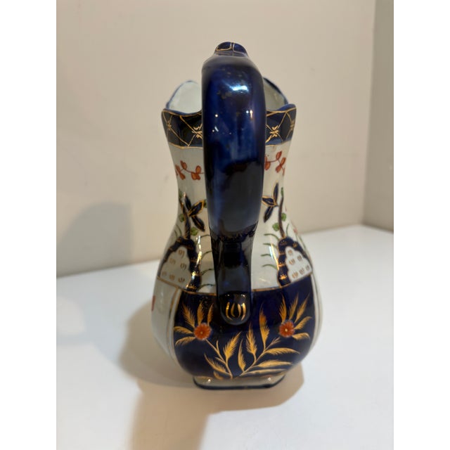 Victorian Large Antique Mason's Patent Ironstone Imari Pitcher, 11 " Victorian English Jug,Hand-Painted Cobalt Blue, Iron Red & Gilt For Sale - Image 3 of 9
