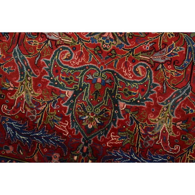 2000 - 2009 Heriz Rug 8’2” X 10’11” Red Wool Vintage Traditional Hand-Knotted Carpet For Sale - Image 5 of 15