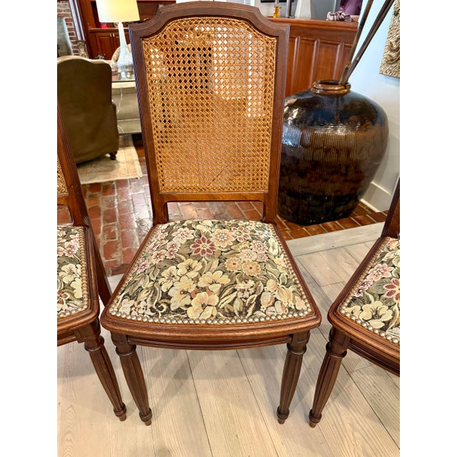 1970s 1970s French Louis XVI Walnut Cane Back Dining Chairs Set of 6 For Sale - Image 5 of 12