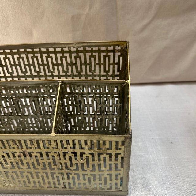 Mid-Century Modern 1970s Small Brass Filigree Desk Accessory/Organizer For Sale - Image 3 of 8