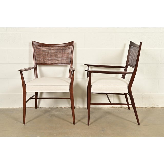 Paul McCobb Irwin Collection Mid-Century Modern Sculpted Walnut Cane Back Armchairs, Newly Refinished For Sale - Image 10 of 12