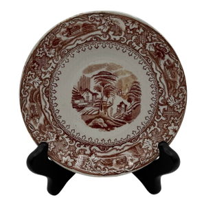 Antique Brown Transferware Saucer / Bread Plate – 5.75”, Country Landscape Scene