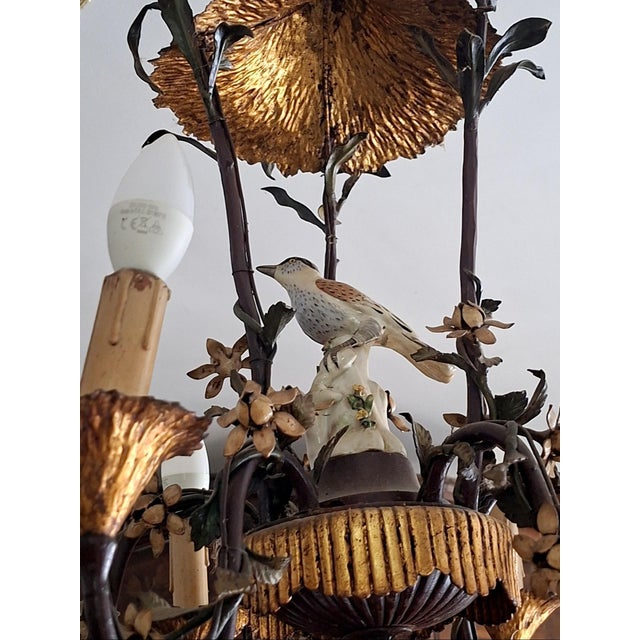 Naturalistic Chandelier in Painted Sheet Metal and Saxon Porcelain, 1950s For Sale - Image 6 of 8
