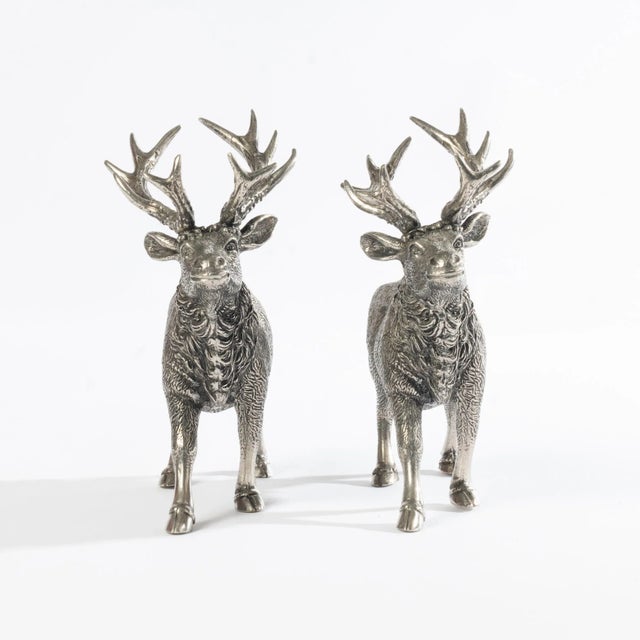Vintage Silver-Plated Stags a Pair For Sale - Image 4 of 5