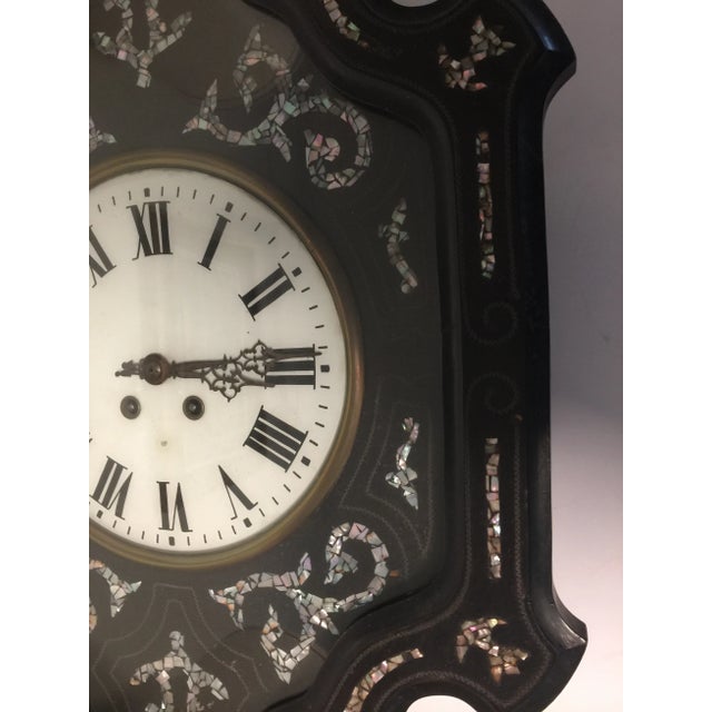 Napoleon III Ebony and Mother of Pearl Inlay Wall Clock For Sale - Image 4 of 11