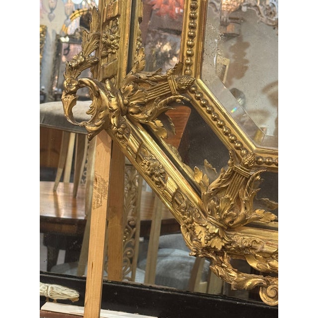 Gold 19th C. French Louis XV Giltwood Cushion Mirror For Sale - Image 8 of 9