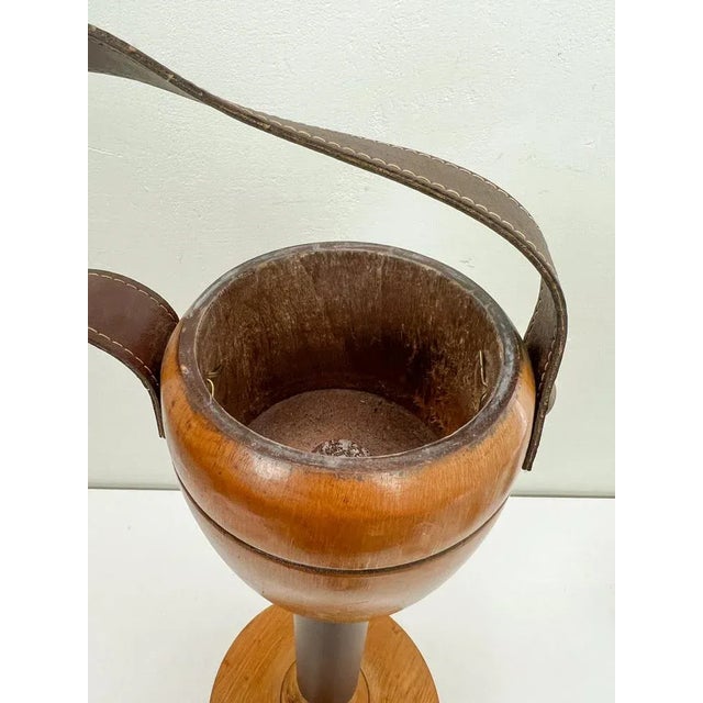 Wood Mid-Century Danish Wood and Leather Standing Ashtray, 1970s For Sale - Image 7 of 13