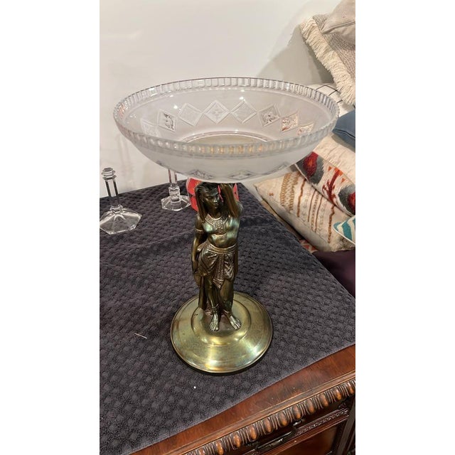 Art Deco Antique Egyptian Revival Brass Figural Candle Holder Stand For Sale - Image 3 of 7