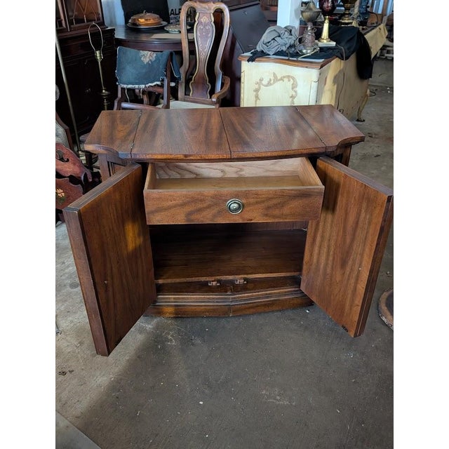 Wood Vintage Century Furniture Walnut-Tone Flip-Top Server Buffet With Serpentine Front For Sale - Image 7 of 10