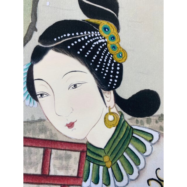 Antique White 36"*108"/Panel*5ps, Dream of Red Mansions Paintings, Chinoiserie Wall Panels, Court Ladies, Tea Paper For Sale - Image 8 of 9