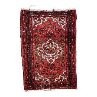 1920s, Antique Persian Hamadan Rug, Floral Medallion, 3 X 5 For Sale