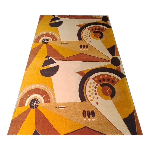 Constructivist Mechanical Futuristic Rug, France, 1950s For Sale