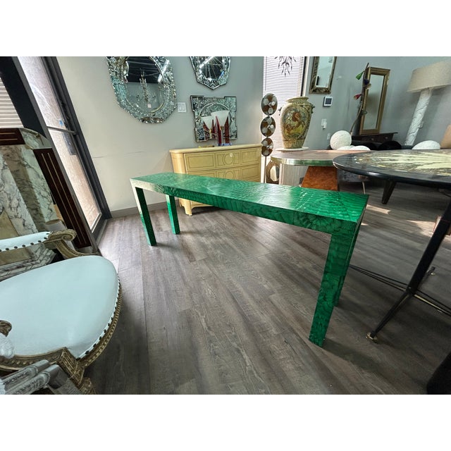 Green Faux Malachite Console Table For Sale - Image 8 of 11