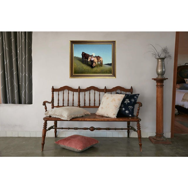 Realism Rising by Derek Harrison | Oil on Linen of two figures with horses at dusk For Sale - Image 3 of 5