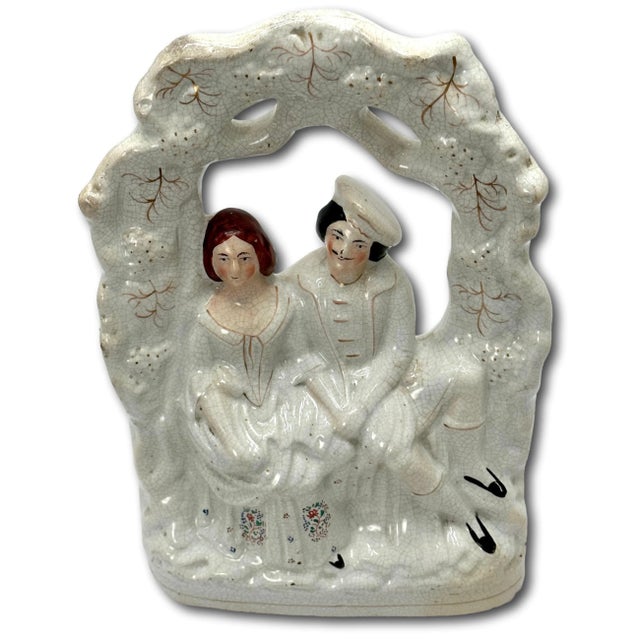 English Large Mid 19th Century Antique English Staffordshire Pottery Queen Victoria & Prince Albert Garden Trellis Figure For Sale - Image 3 of 12