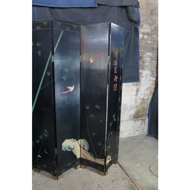 Chinese Coromandel Black Lacquer 8 Panel Folding Screen Room Divider 128" For Sale - Image 16 of 17
