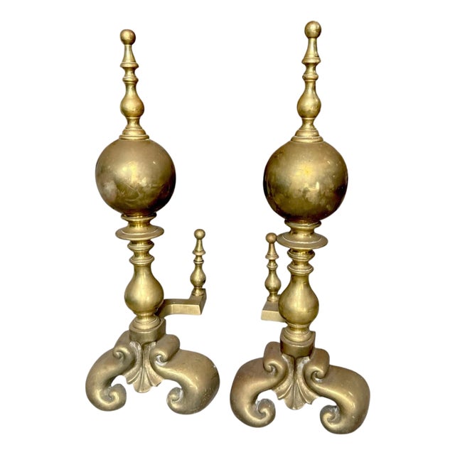 Vintage Anglo Dutch Brass Andirons- a Pair For Sale