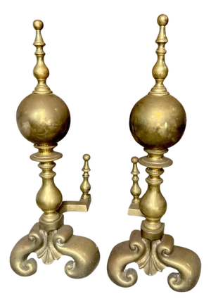 Vintage Anglo Dutch Brass Andirons- a Pair