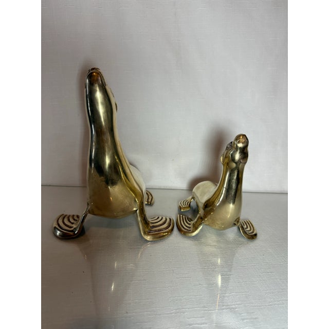 Chic Vintage Mid-Century Brass Sea Lions Pair - Elegant Metal Art for Home Decor For Sale In Mobile - Image 6 of 10