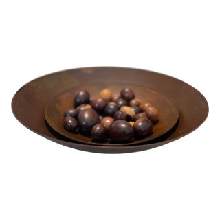 Copper Bowls with Ornamental Wooden Pebbles Set For Sale