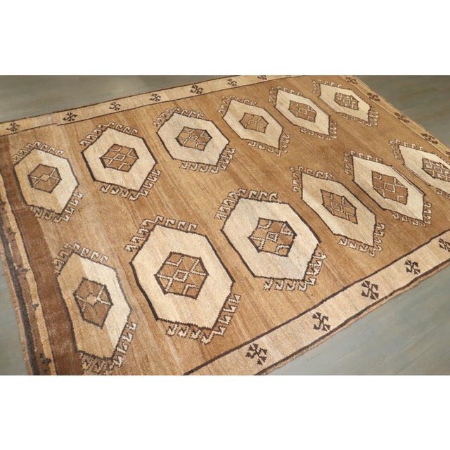 Vintage Zabihi Collection Brown Geometric Turkish Kars Rug - 6'9" x 9'4" For Sale In New York - Image 6 of 9