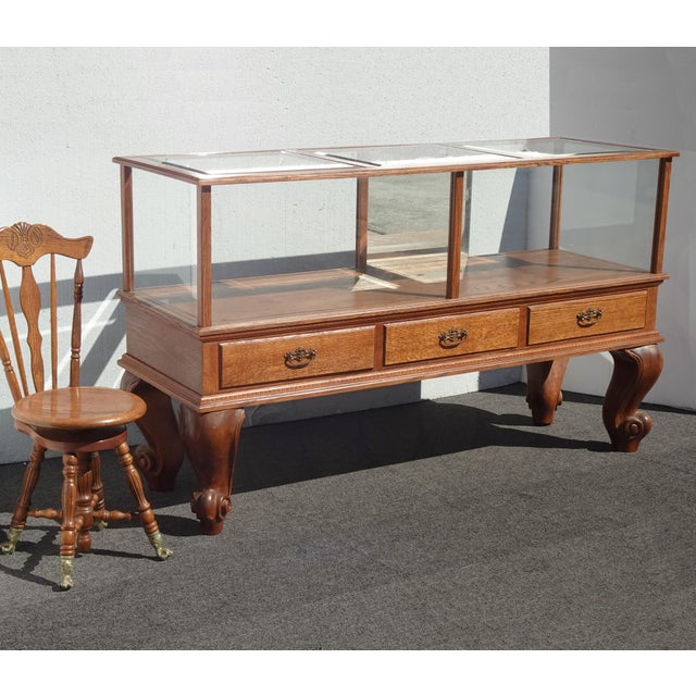 Large Vintage French Country Mercantile Store Display Case Floor Cabinet W Mirror Doors For Sale - Image 4 of 16