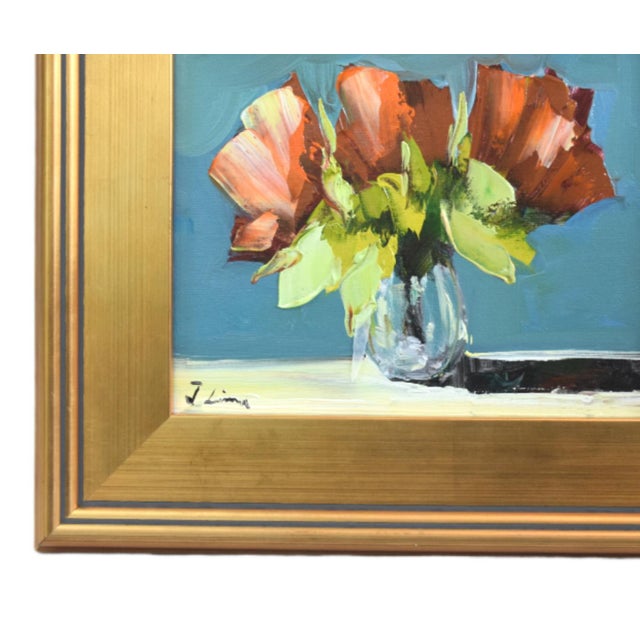 Impressionist abstract bouquet of colorful flowers in a vase, oil painting on stretched artist canvas. The talented artist...