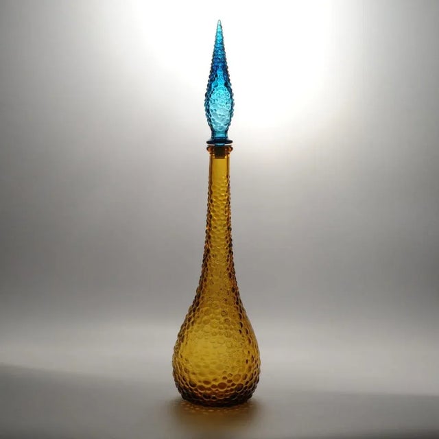 Vintage Italian Amber and Blue Glass Genie Bottle, 1950s For Sale - Image 4 of 9
